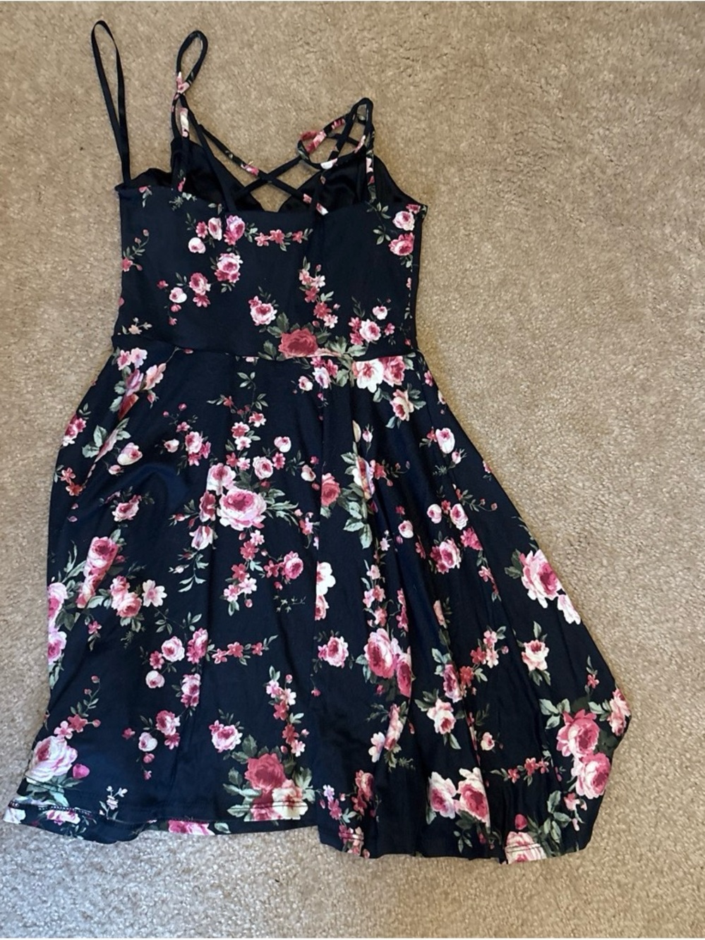 Girls Black Floral Sundress with Pink Rose Print